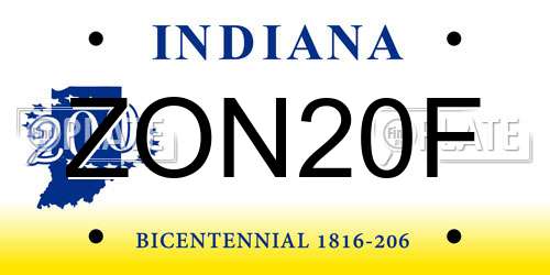 ZON20F Indiana License Plate