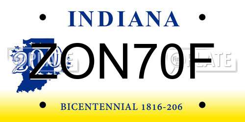 ZON70F Indiana License Plate
