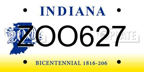 ZOO627 Indiana License Plate