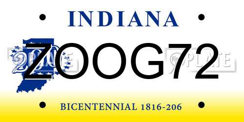ZOOG72 Indiana License Plate