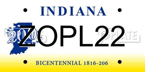 ZOPL22 Indiana License Plate