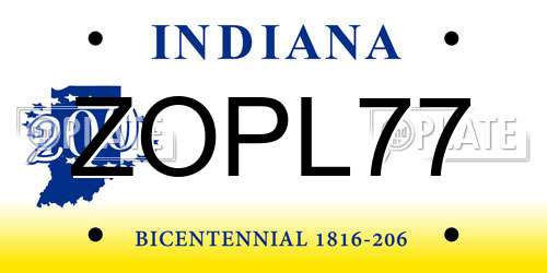 ZOPL77 Indiana License Plate