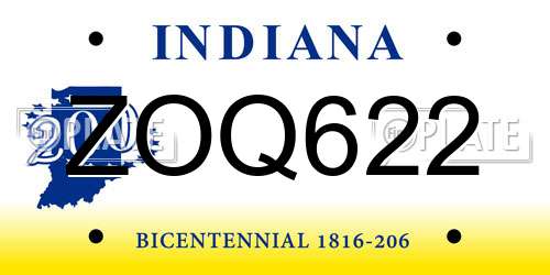 ZOQ622 Indiana License Plate