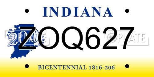 ZOQ627 Indiana License Plate