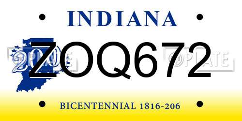 ZOQ672 Indiana License Plate