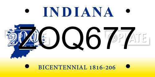 ZOQ677 Indiana License Plate