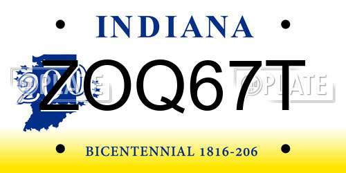ZOQ67T Indiana License Plate