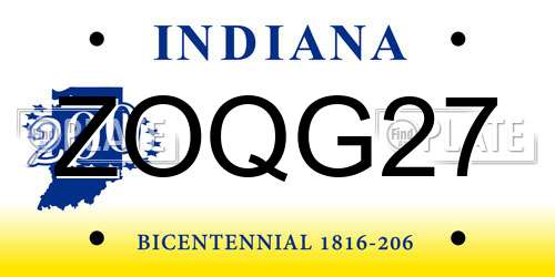 ZOQG27 Indiana License Plate