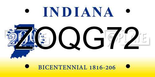 ZOQG72 Indiana License Plate