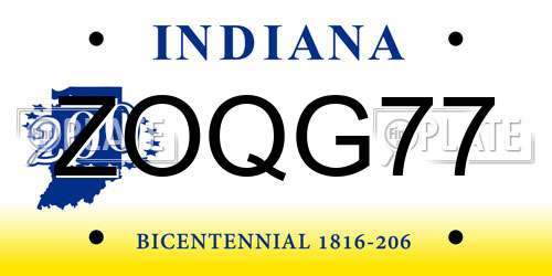 ZOQG77 Indiana License Plate