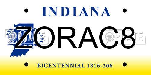 ZORAC8 Indiana License Plate