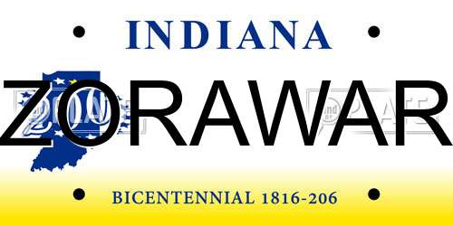 ZORAWAR Indiana License Plate