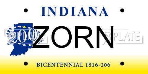 ZORN Indiana License Plate