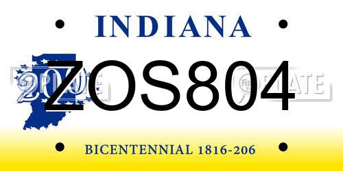 ZOS804 Indiana License Plate