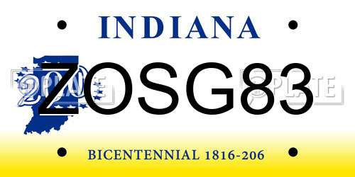 ZOSG83 Indiana License Plate