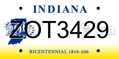 ZOT3429 Indiana License Plate