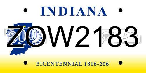 ZOW2183 Indiana License Plate