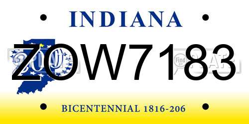 ZOW7183 Indiana License Plate