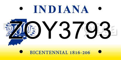 ZOY3793 Indiana License Plate