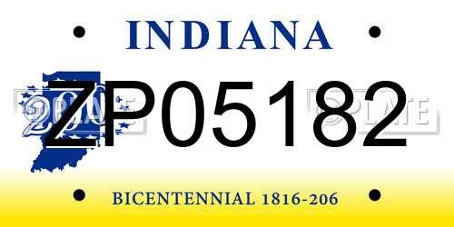 ZP05182 Indiana License Plate