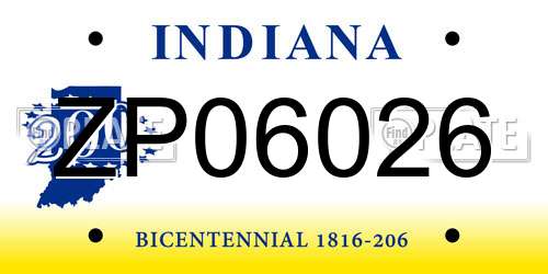 ZP06026 Indiana License Plate