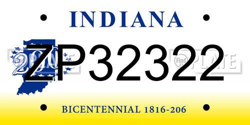 ZP32322 Indiana License Plate