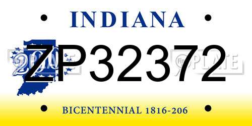 ZP32372 Indiana License Plate