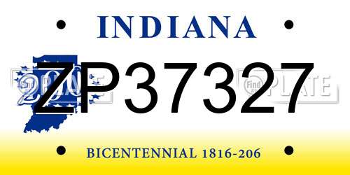ZP37327 Indiana License Plate