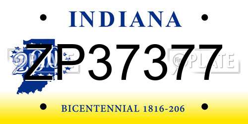 ZP37377 Indiana License Plate