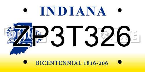 ZP3T326 Indiana License Plate
