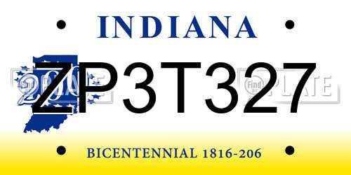 ZP3T327 Indiana License Plate