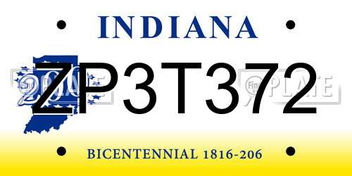 ZP3T372 Indiana License Plate
