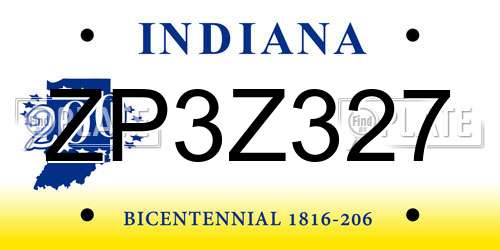 ZP3Z327 Indiana License Plate