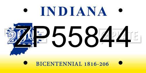 ZP55844 Indiana License Plate