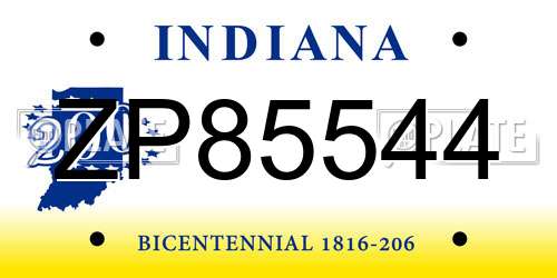 ZP85544 Indiana License Plate