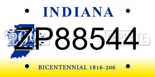 ZP88544 Indiana License Plate