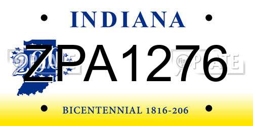 ZPA1276 Indiana License Plate