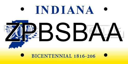 ZPBSBAA Indiana License Plate