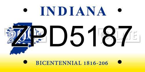ZPD5187 Indiana License Plate