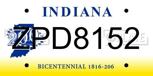 ZPD8152 Indiana License Plate
