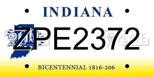 ZPE2372 Indiana License Plate
