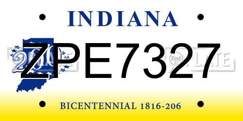 ZPE7327 Indiana License Plate