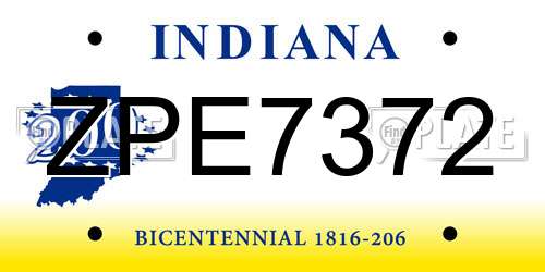 ZPE7372 Indiana License Plate