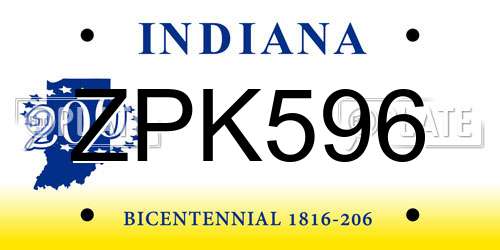 ZPK596 Indiana License Plate