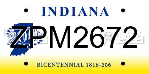 ZPM2672 Indiana License Plate