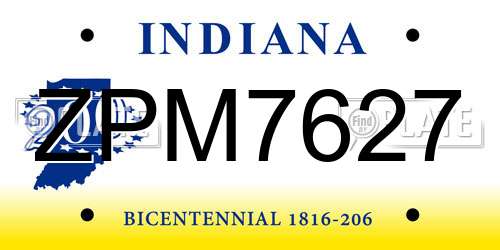 ZPM7627 Indiana License Plate