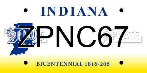 ZPNC67 Indiana License Plate