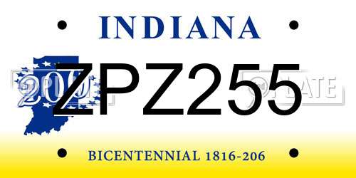 ZPZ255 Indiana License Plate