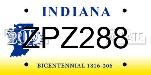 ZPZ288 Indiana License Plate