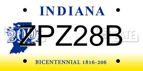 ZPZ28B Indiana License Plate